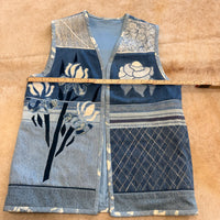 Floral Patchwork Denim Vest Size L