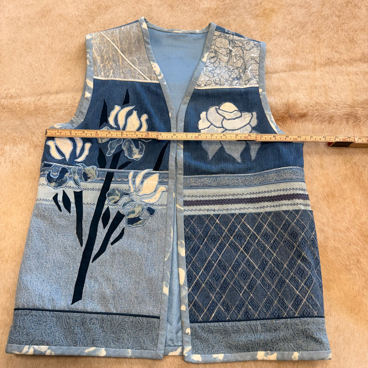 Floral Patchwork Denim Vest Size L