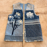 Floral Patchwork Denim Vest Size L
