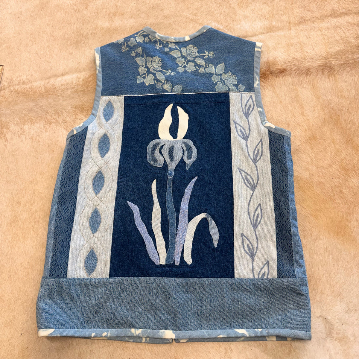 Floral Patchwork Denim Vest Size L