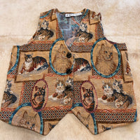Vintage 1980s Keren Hart Cat Tapestry Vest Size XL