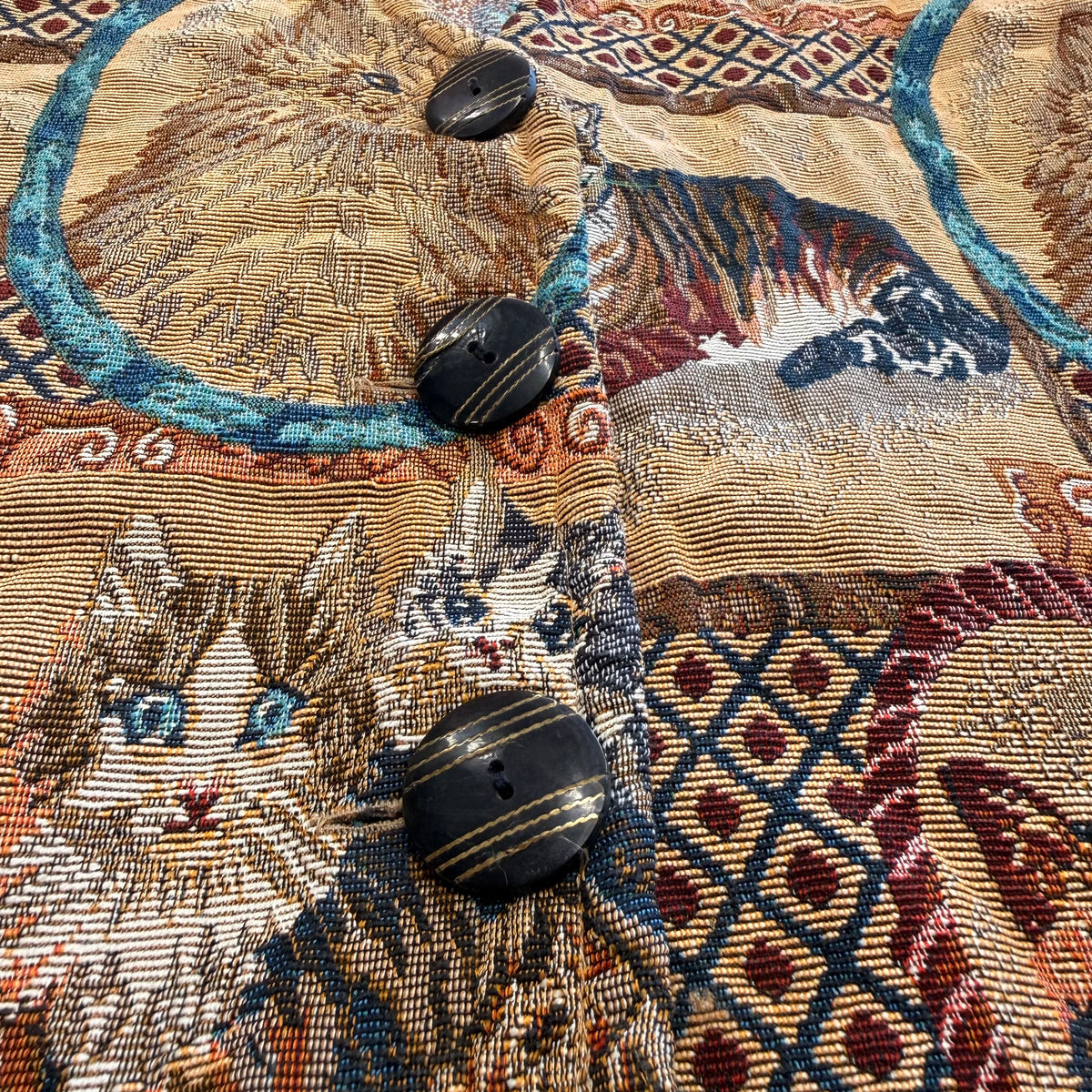 Vintage 1980s Keren Hart Cat Tapestry Vest Size XL