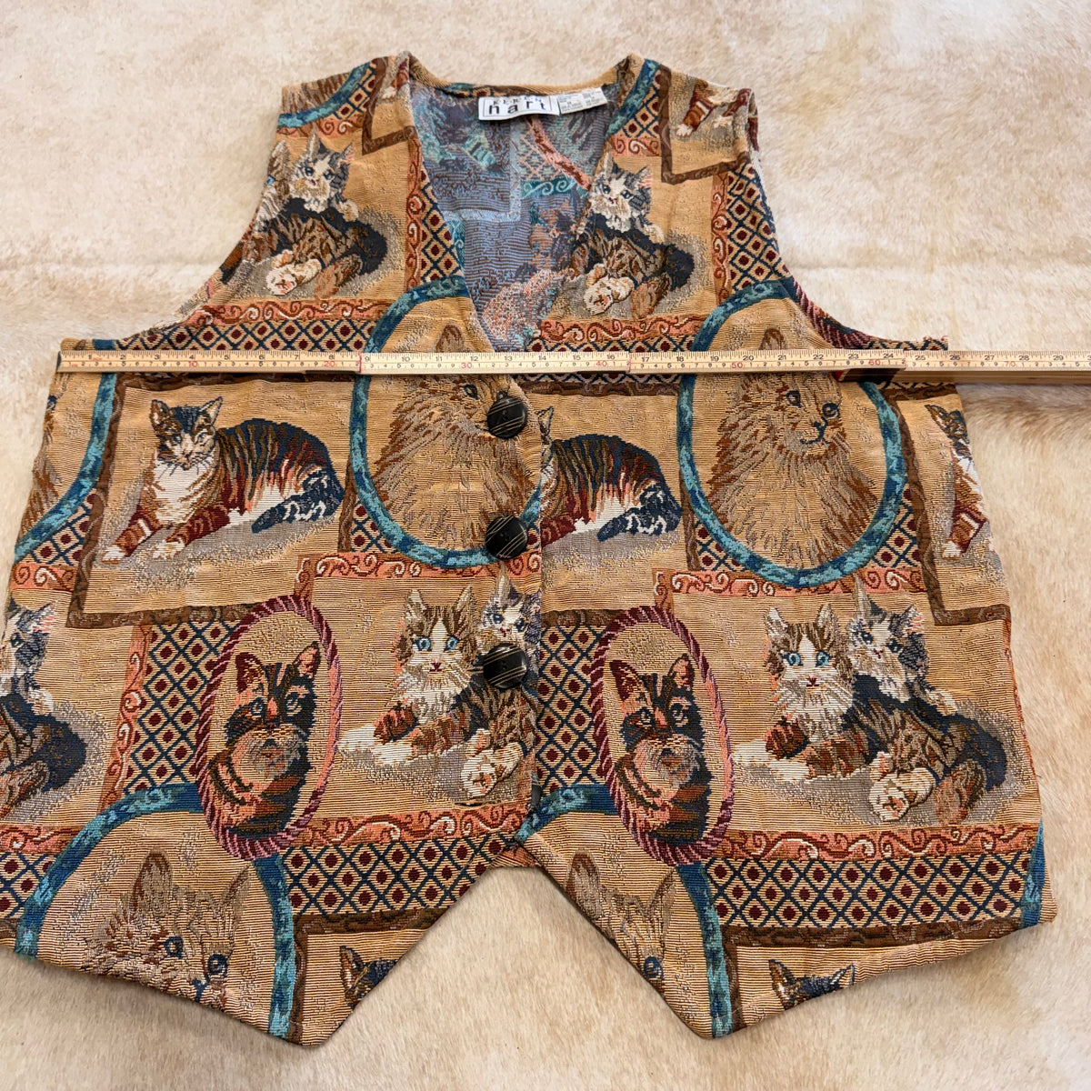 Vintage 1980s Keren Hart Cat Tapestry Vest Size XL