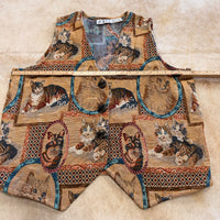 Vintage 1980s Keren Hart Cat Tapestry Vest Size XL