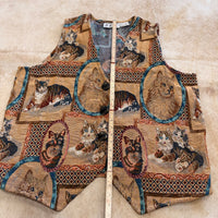 Vintage 1980s Keren Hart Cat Tapestry Vest Size XL