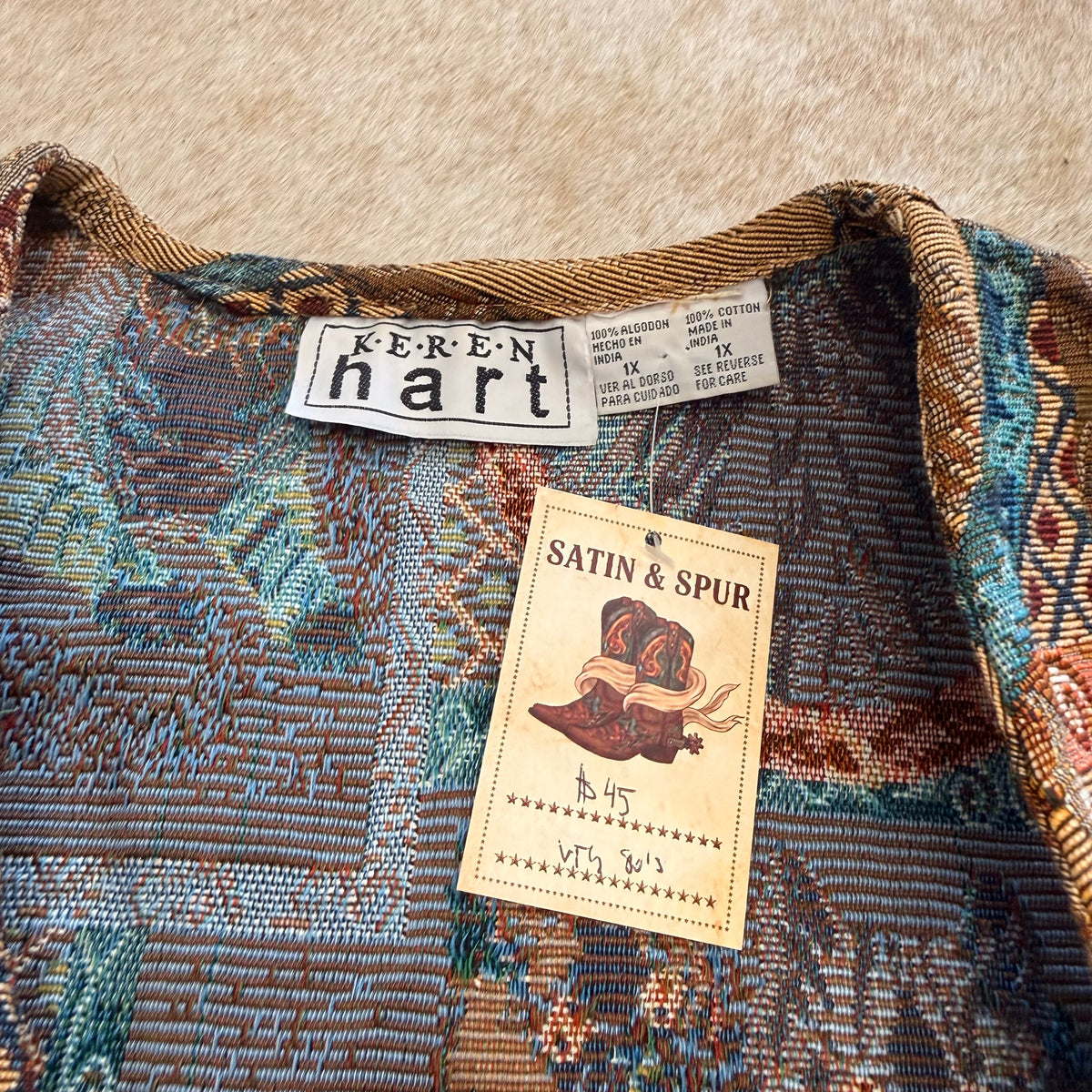 Vintage 1980s Keren Hart Cat Tapestry Vest Size XL