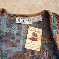 Vintage 1980s Keren Hart Cat Tapestry Vest Size XL