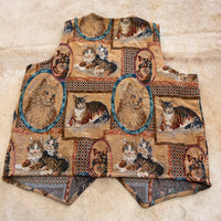 Vintage 1980s Keren Hart Cat Tapestry Vest Size XL