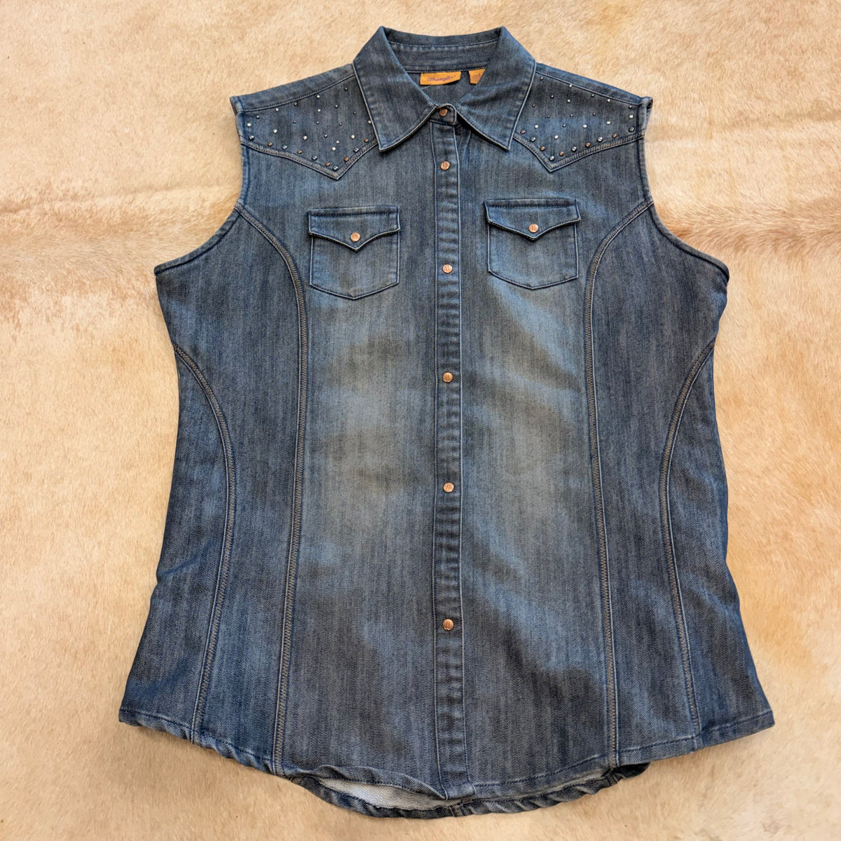Wrangler Denim Rhinestone Vest Size L