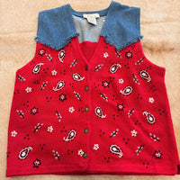 Vintage 1990s Mandal Bay Denim And Red Bandana Print Vest Size L