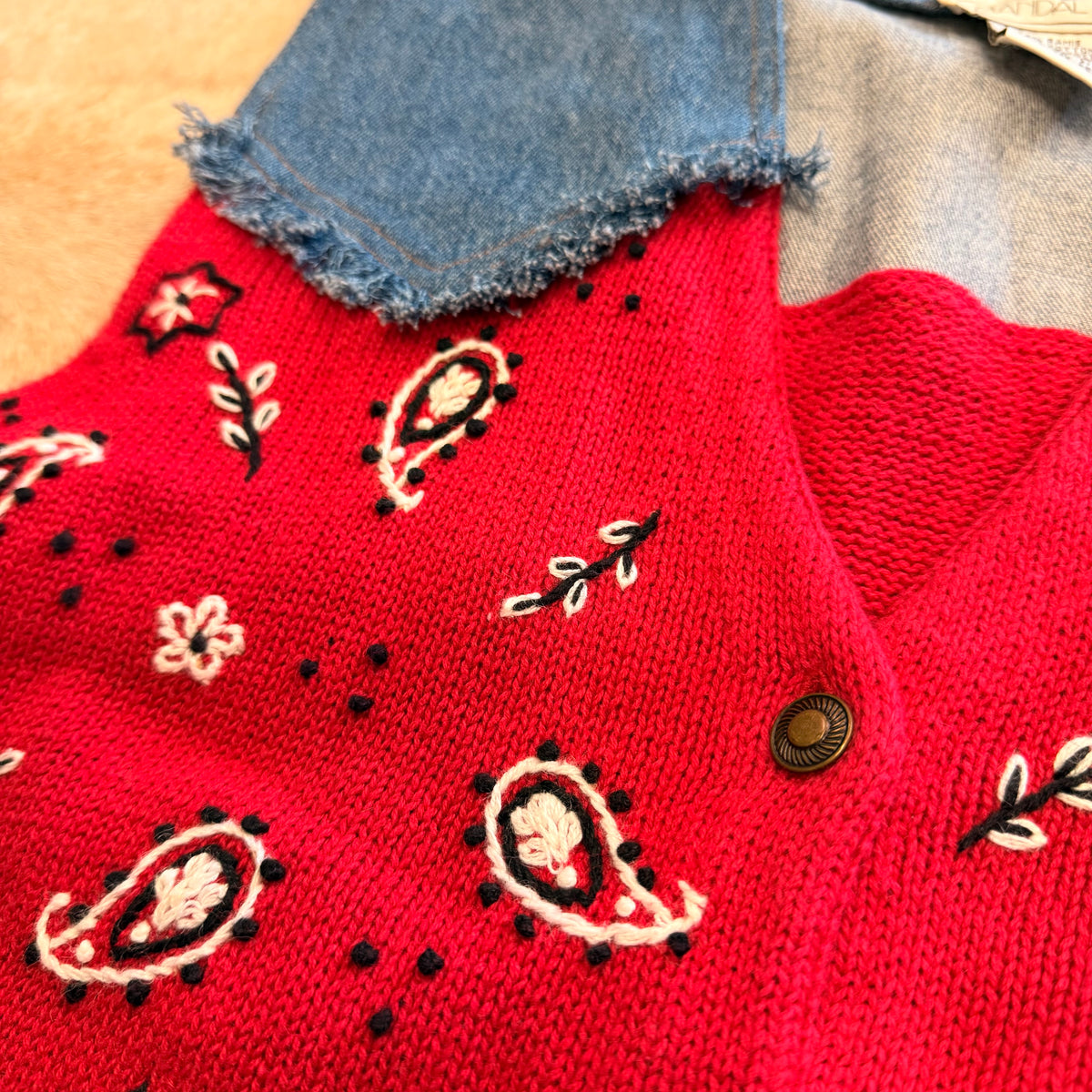 Vintage 1990s Mandal Bay Denim And Red Bandana Print Vest Size L