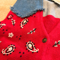 Vintage 1990s Mandal Bay Denim And Red Bandana Print Vest Size L