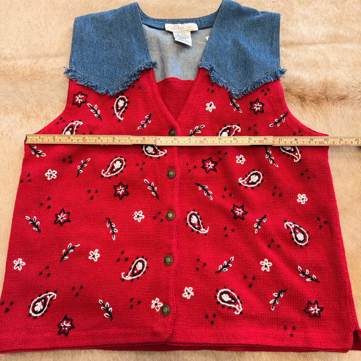 Vintage 1990s Mandal Bay Denim And Red Bandana Print Vest Size L