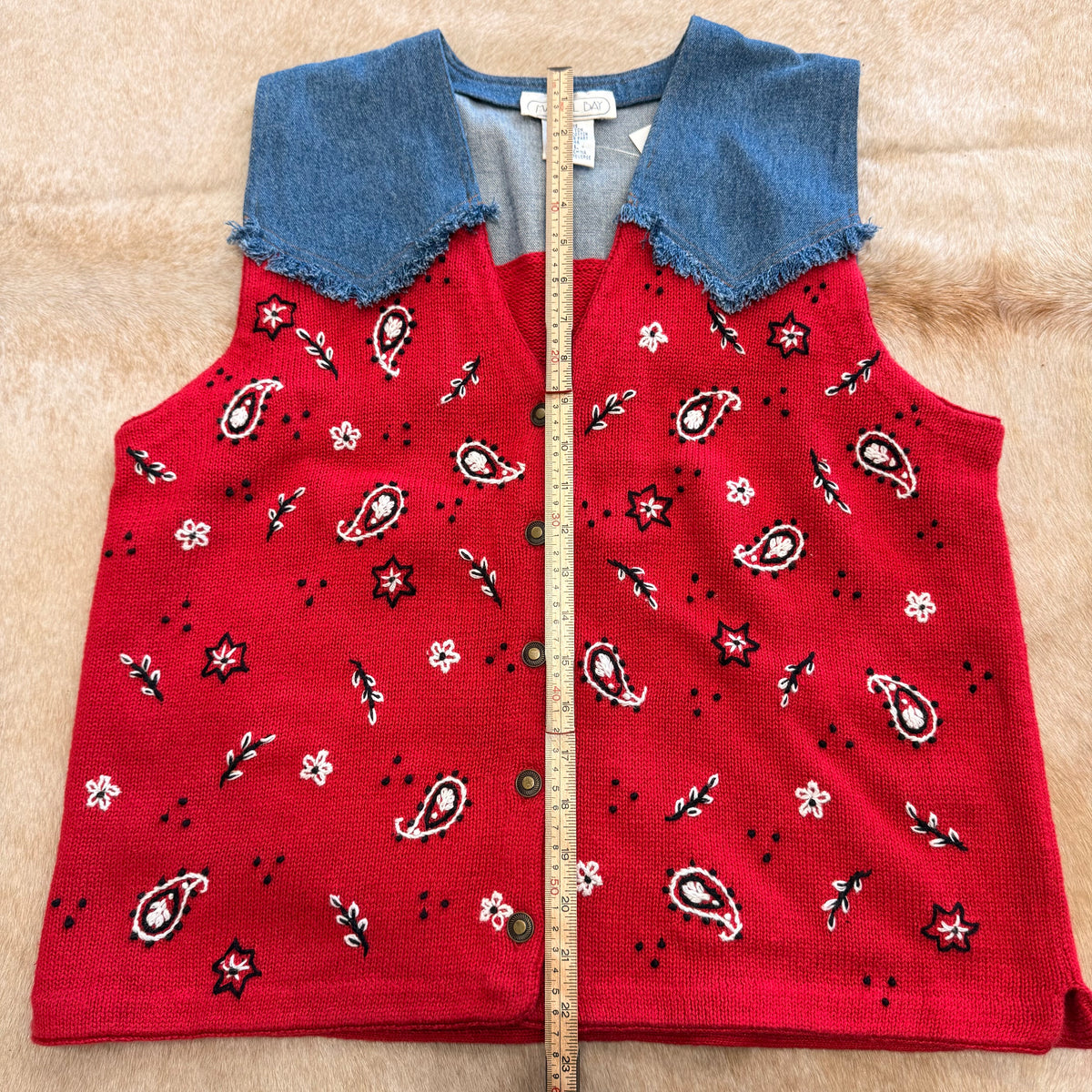Vintage 1990s Mandal Bay Denim And Red Bandana Print Vest Size L
