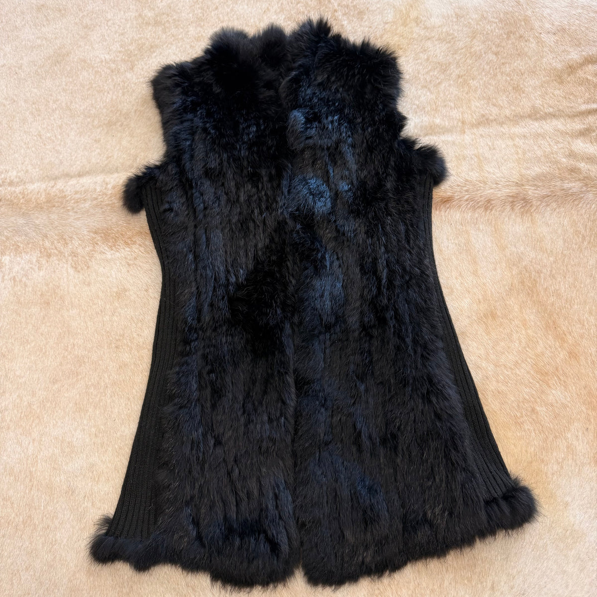 Love Token Black Genuine Rabbit Fur Vest Size XS
