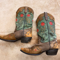 Laredo Green And Red Floral Cowboy Boots Size 8.5