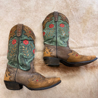 Laredo Green And Red Floral Cowboy Boots Size 8.5