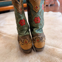 Laredo Green And Red Floral Cowboy Boots Size 8.5