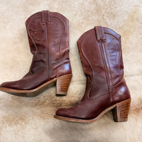 Vintage 1970s Brown Dexter Heeled Cowboy Boots Size 7.5