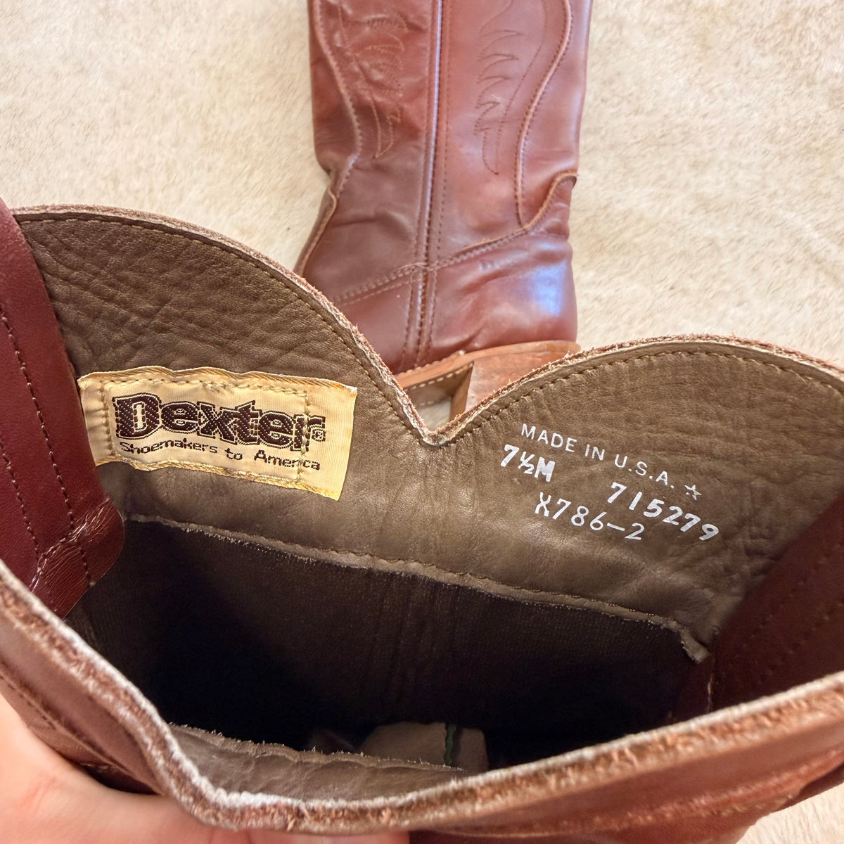 Vintage 1970s Brown Dexter Heeled Cowboy Boots Size 7.5