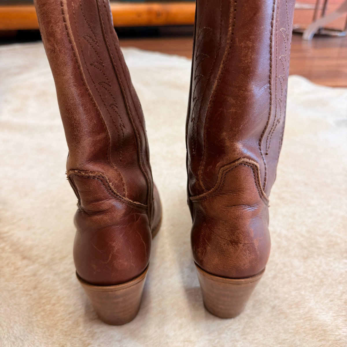 Vintage 1970s Brown Dexter Heeled Cowboy Boots Size 7.5