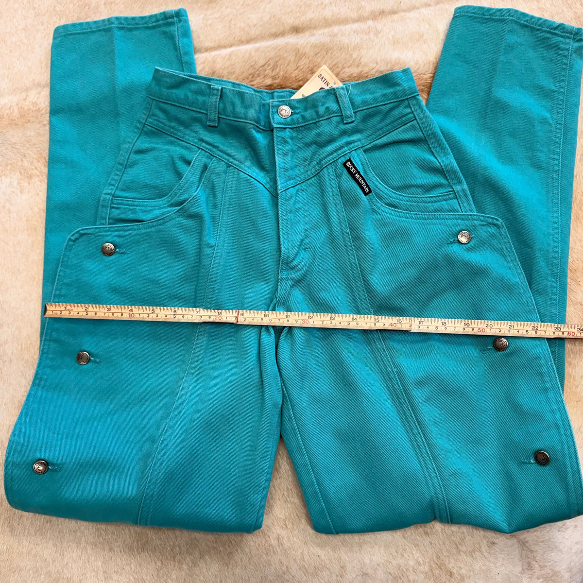 Rare Vintage 1980s Teal Rocky Mountain Button Chap Jeans Size 9