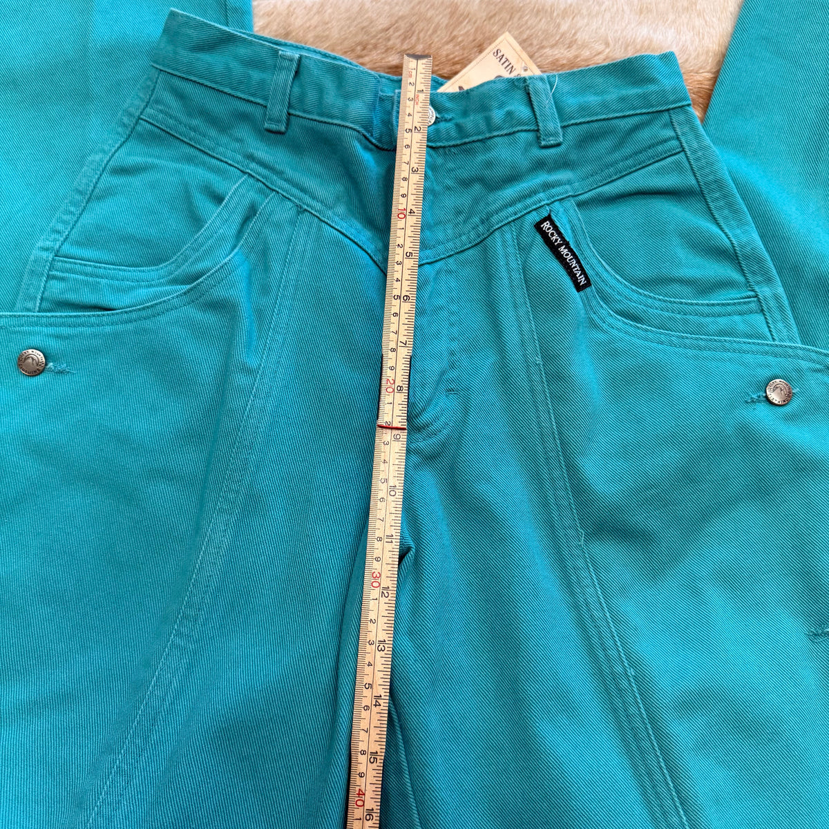 Rare Vintage 1980s Teal Rocky Mountain Button Chap Jeans Size 9