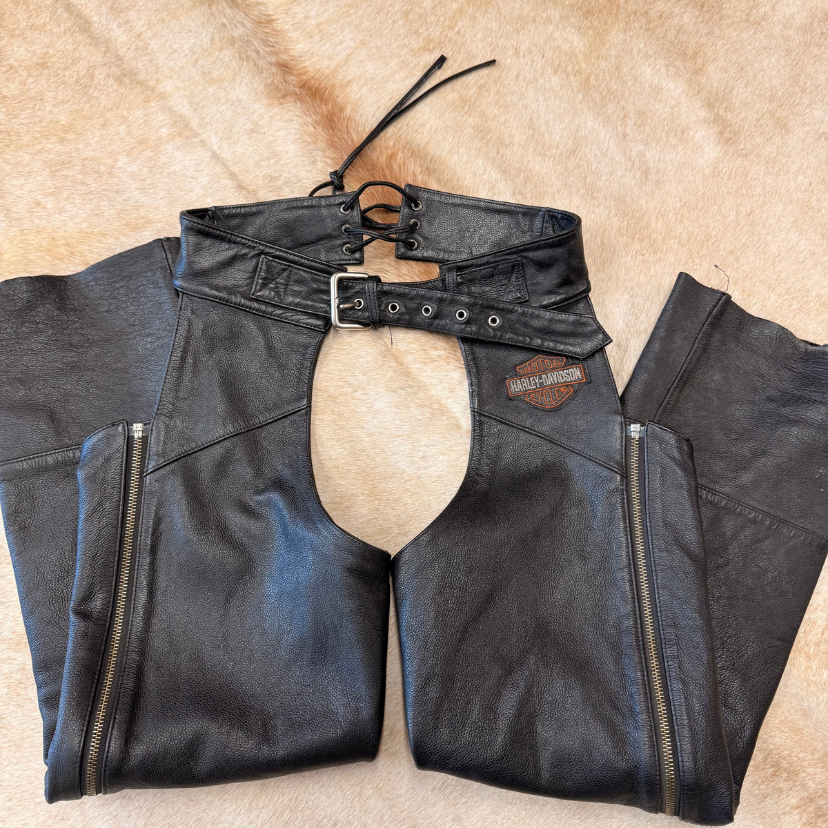 Black Leather Harley Davidson Chaps Size S