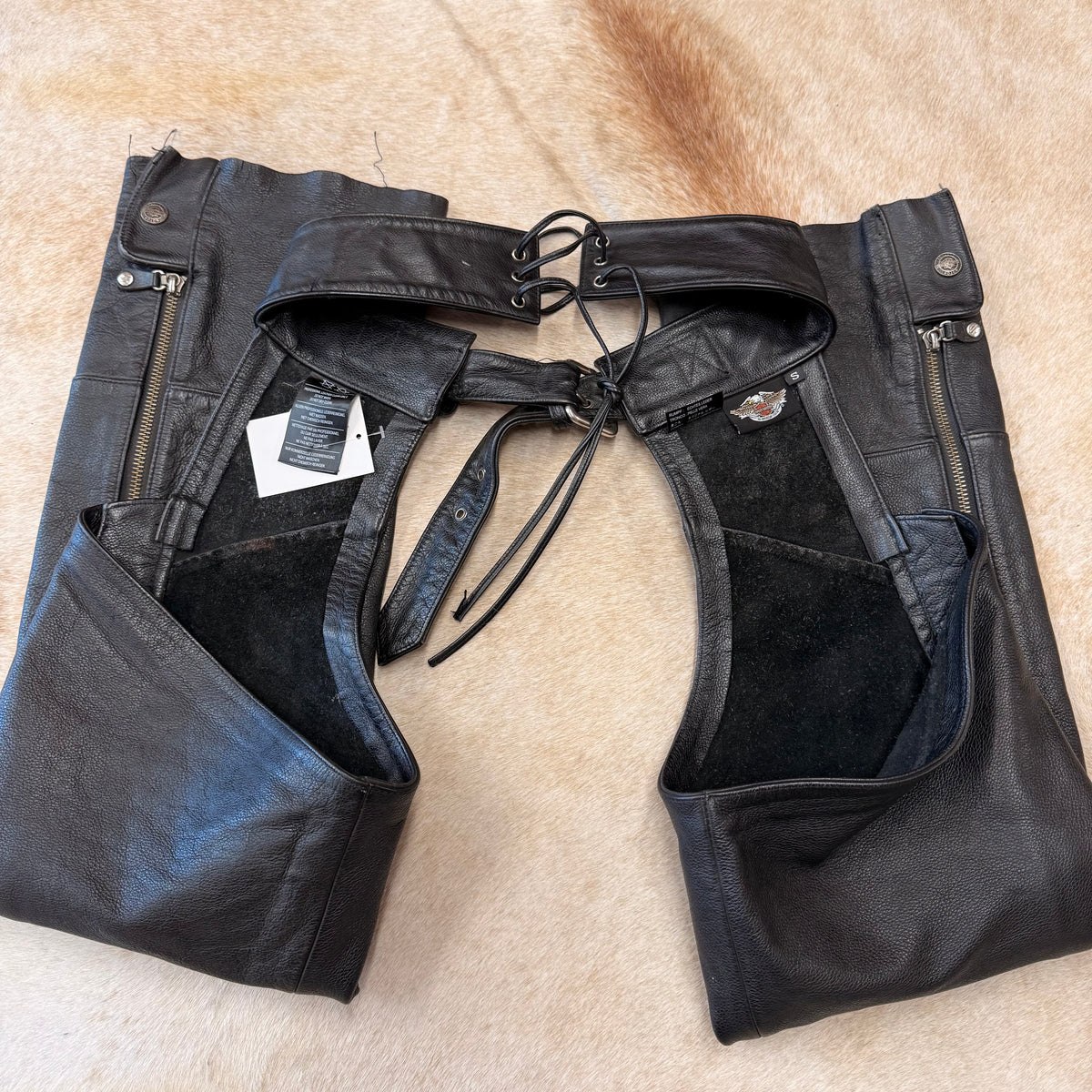 Black Leather Harley Davidson Chaps Size S