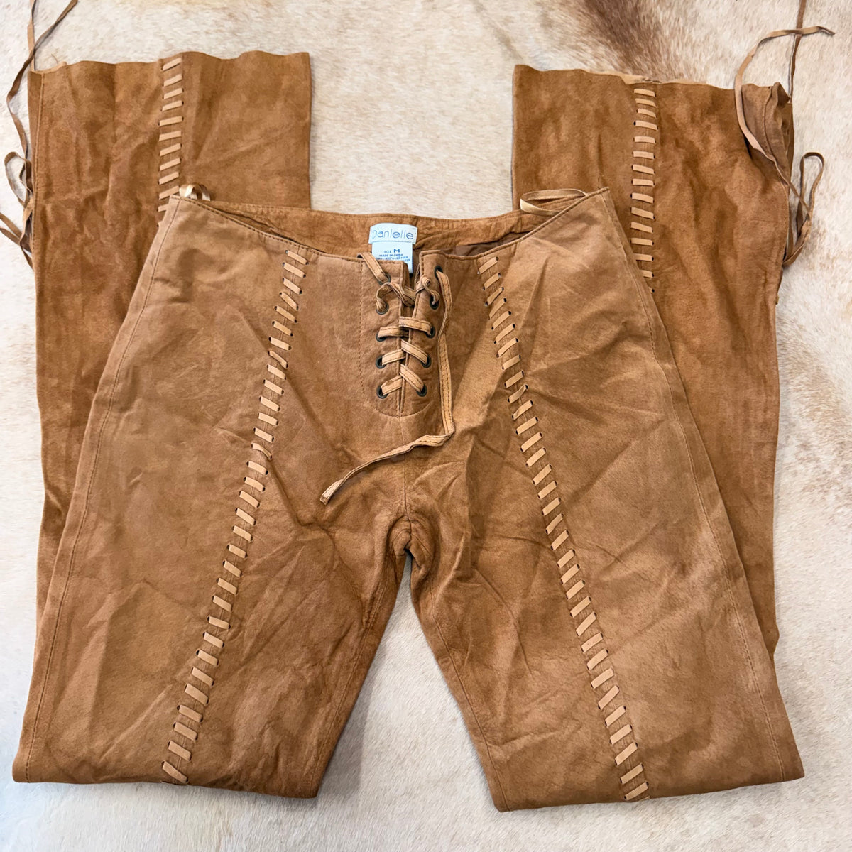 Suede Lace Up Flare Pants Size M