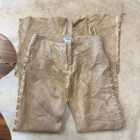Beige Suede Lace Up Flare Pants Size S
