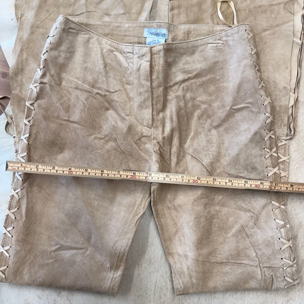 Beige Suede Lace Up Flare Pants Size S