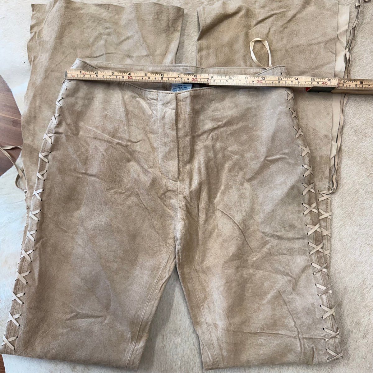 Beige Suede Lace Up Flare Pants Size S