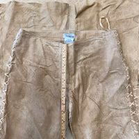 Beige Suede Lace Up Flare Pants Size S