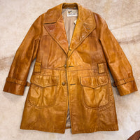 Mens Vintage 1970s Lakeland Leather Camel Trench Coat Size L