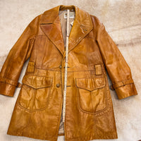 Mens Vintage 1970s Lakeland Leather Camel Trench Coat Size L