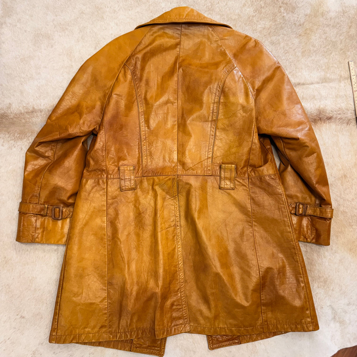 Mens Vintage 1970s Lakeland Leather Camel Trench Coat Size L