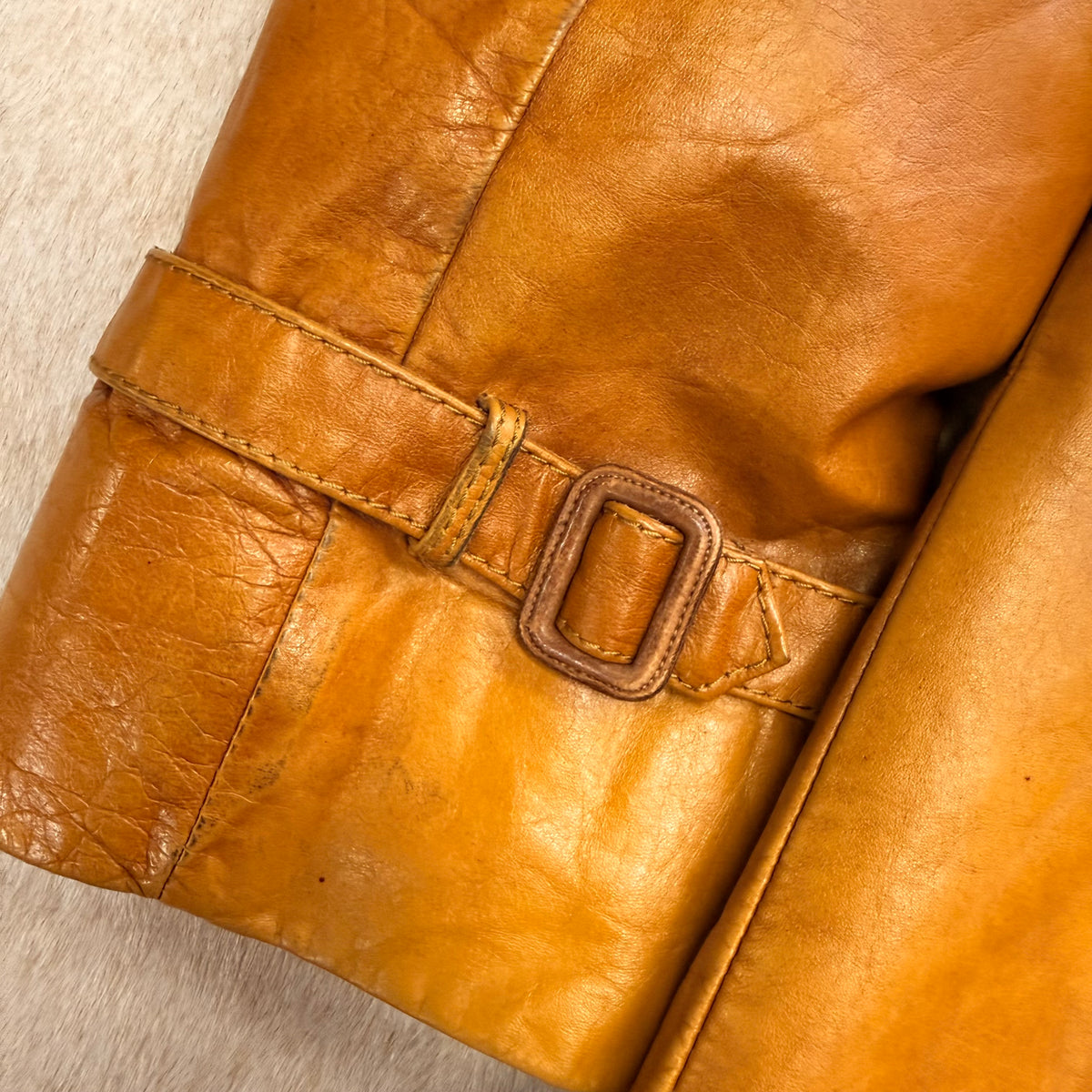 Mens Vintage 1970s Lakeland Leather Camel Trench Coat Size L