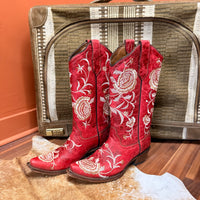 Red Embroidered Circle G Cowboy Boots Size 7