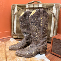 Brown Studded Corral Cowboy Boots Size 7