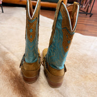 Square Toe Tan And Teal Artillo Cowboy Boots Size 7