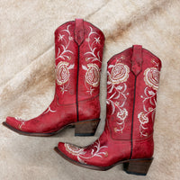 Red Embroidered Circle G Cowboy Boots Size 7