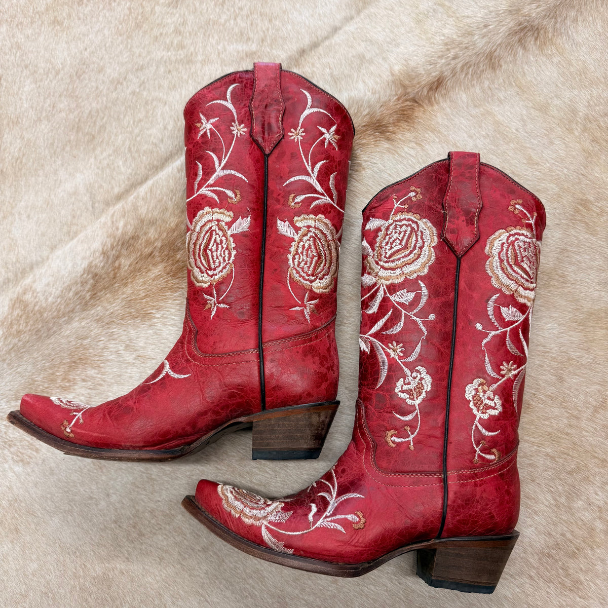 Red Embroidered Circle G Cowboy Boots Size 7