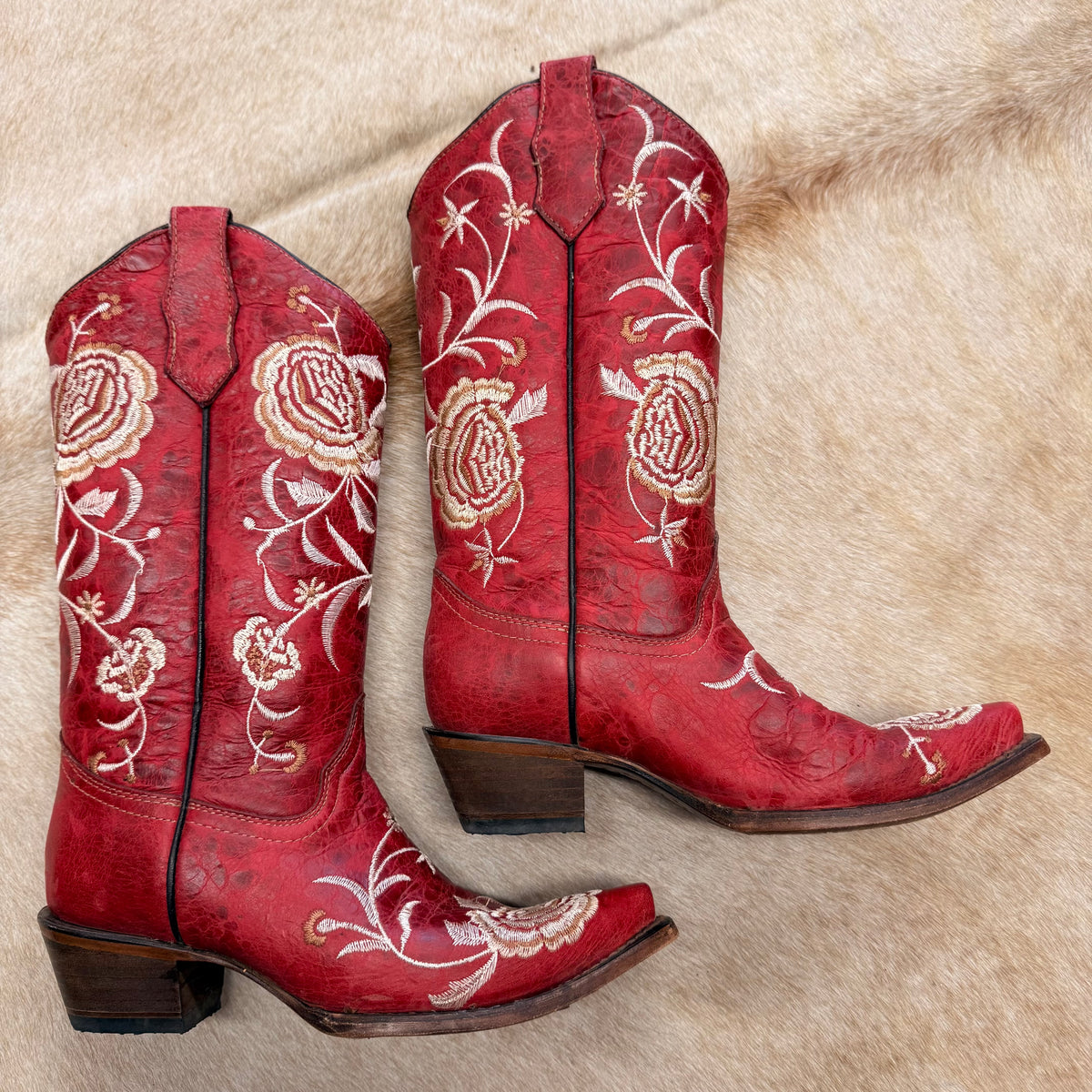 Red Embroidered Circle G Cowboy Boots Size 7