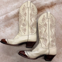 Vintage 1970s Cream And Brown Justin Cowboy Boots Size 8