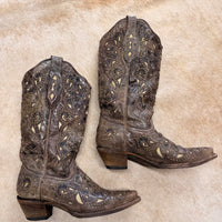 Brown Studded Corral Cowboy Boots Size 7
