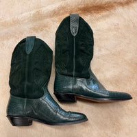 Vintage Green Suede Brass Plum Cowboy Boots Size 8