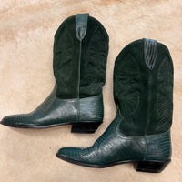 Vintage Green Suede Brass Plum Cowboy Boots Size 8
