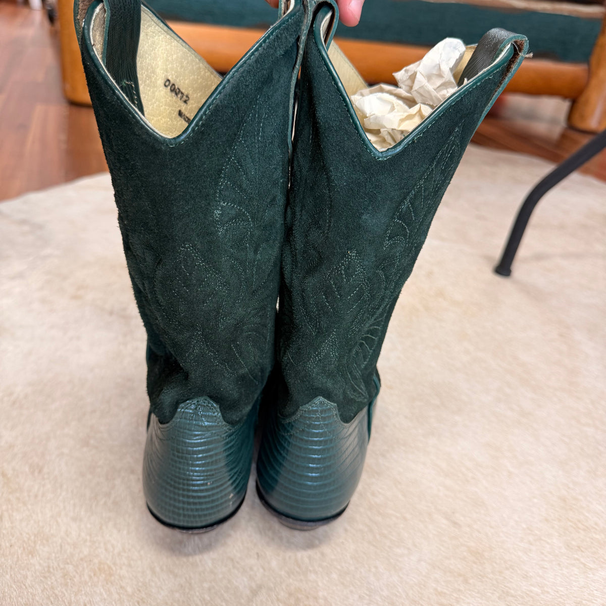 Vintage Green Suede Brass Plum Cowboy Boots Size 8