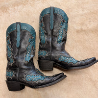 Black And Teal El General Cowboy Boots Size 8